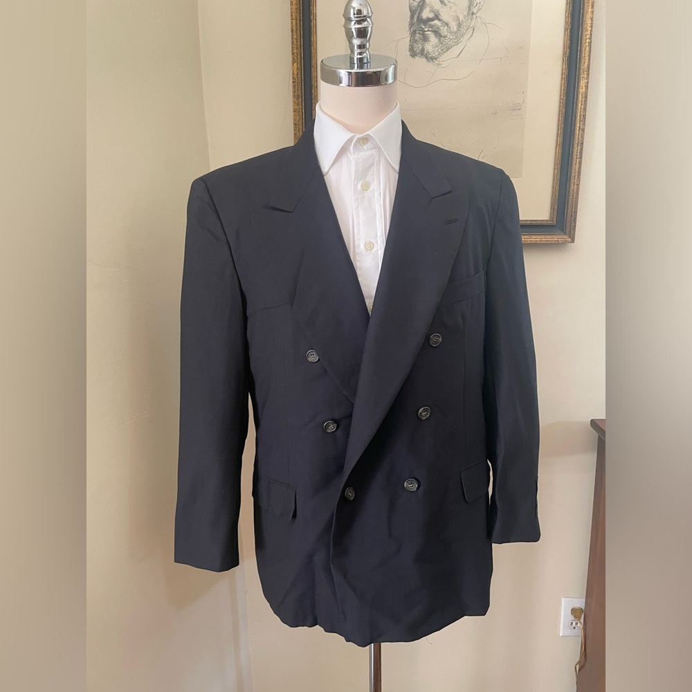 Brooks Brothers Vintage Deadstock Double Breasted Wool Suit Jacket in Black 44 L